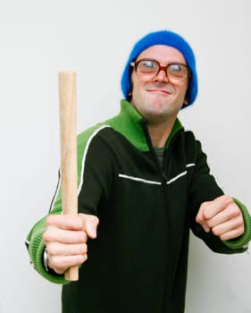 young man with cane and glasses