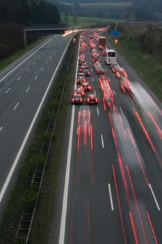 Traffic jam at dusk
