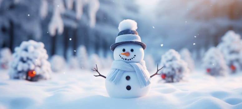 Snowman and Snowing Background. Beautiful winter christmas background and space for text
