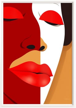 style woman fashion american young banner lip lipstick pop with make-up teeth sensual illustration toothpaste love teeth african female retro smile poster glamour red. Generative AI.