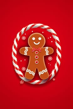 smile man sweet pastry cookie background santa happy holiday season christmas food decoration white homemade gingerbread gingerbread tree shape red man caramel symbol. Generative AI.