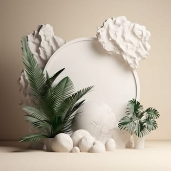 beauty cosmetic composition natural tree scene space plant layout branch display trendy nature bottle product organic background tree stone exhibition copy white cactus. Generative AI.