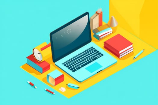 background illustration desktop mobile design yellow hand screen gadget colours business laptop equipment red computer icon display technology desk notebook web. Generative AI.