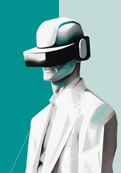 concept man goggles art experience gadget vr futuristic human digital innovation future person online cyber game technology headset glasses minimal metaverse. Generative AI.