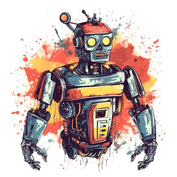 cool cartoonish robot for t-shirt print design on white background. Neural network generated in May 2023. Not based on any actual person, scene or pattern.