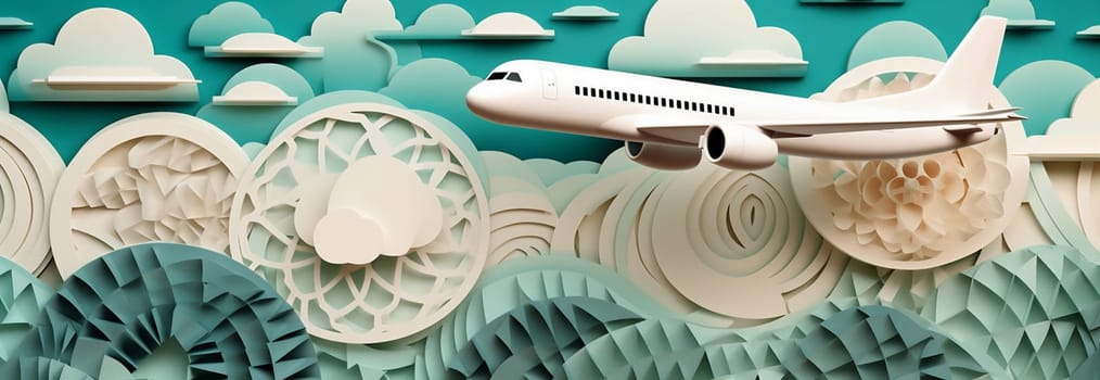 plane business symbol background white space air flight design aeroplane wing tourism copy flat idea object aircraft minimal blue transport fly. Generative AI.