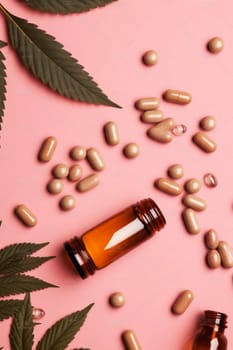 cbd pill background capsule alternative nature healthy oil cannabis health health ganja natural plant medication herb leaf medicine herbal care care. Generative AI.