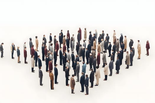 big diamons shaped crowd of people on white background. Neural network generated in May 2023. Not based on any actual person, scene or pattern.