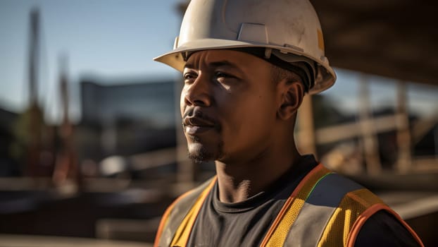 A construction worker or foreman at a construction site. Neural network generated in May 2023. Not based on any actual person, scene or pattern.