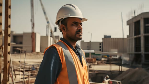 A construction worker or foreman at a construction site. Neural network generated in May 2023. Not based on any actual person, scene or pattern.
