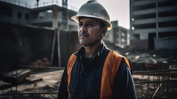 A construction worker or foreman at a construction site. Neural network generated in May 2023. Not based on any actual person, scene or pattern.