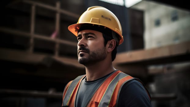 A construction worker or foreman at a construction site. Neural network generated in May 2023. Not based on any actual person, scene or pattern.