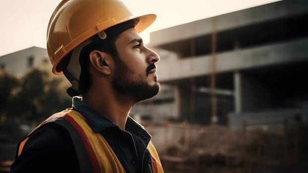 A construction worker or foreman at a construction site. Neural network generated in May 2023. Not based on any actual person, scene or pattern.