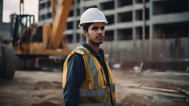 A construction worker or foreman at a construction site. Neural network generated in May 2023. Not based on any actual person, scene or pattern.