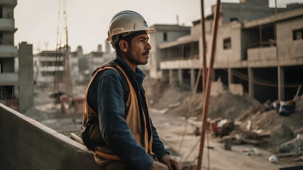 A construction worker or foreman at a construction site. Neural network generated in May 2023. Not based on any actual person, scene or pattern.