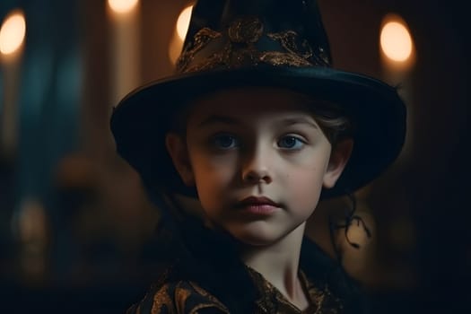 close portrait of young caucasian girl dressed in costume for halloween party. Neural network generated in May 2023. Not based on any actual person, scene or pattern.