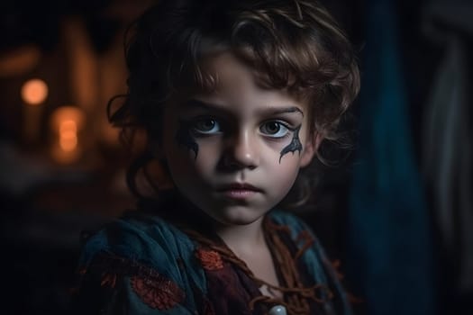 close portrait of young caucasian girl dressed in costume for halloween party. Neural network generated in May 2023. Not based on any actual person, scene or pattern.