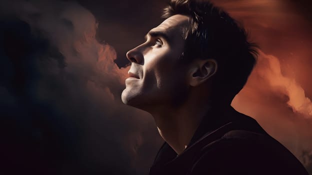 wishful thinking, portrt of young adult caucasian handsome man looking thoughtfully. Not based on any actual person, scene or pattern.