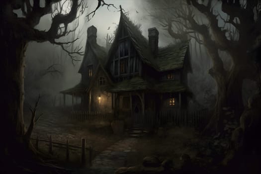 old witch house in spooky forest. Not based on any actual scene or pattern.