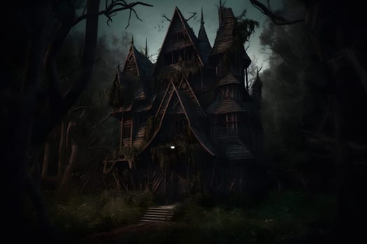 old witch house in spooky forest. Not based on any actual scene or pattern.