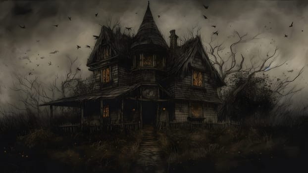 old witch house in spooky forest. Not based on any actual scene or pattern.