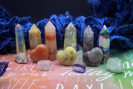 Healing chakra crystals background Wicca, meditation collection. High quality photo