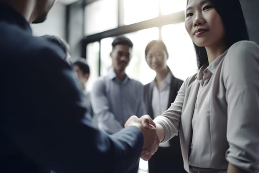 businessman shaking hands with a woman in a business meeting. Not based on any actual person, scene or pattern.