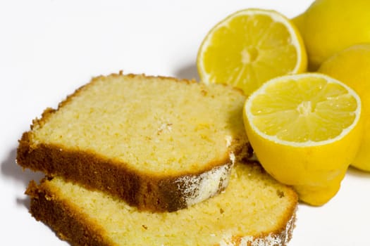 Lemon cake on white background