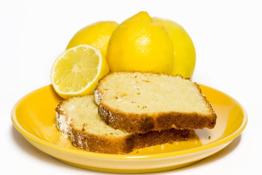 Lemon cake on a yellow plate