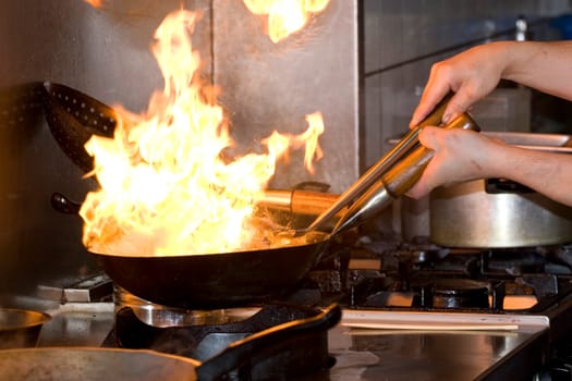 Cooking with a wok