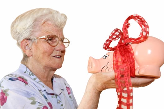 Pensioner with piggy bank