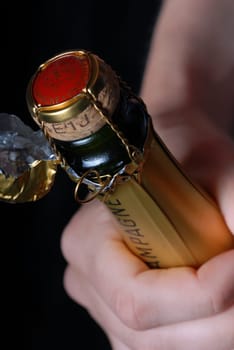 Open champagne bottle