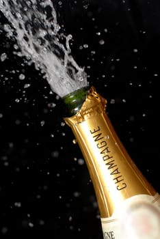 Popping champagne bottle