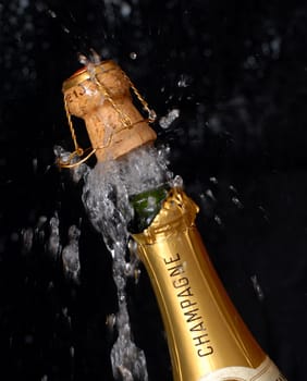 Popping champagne bottle
