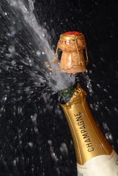 Popping champagne bottle