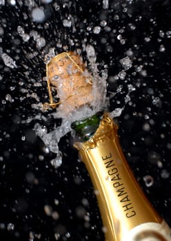 Popping champagne bottle