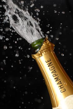 Popping champagne bottle