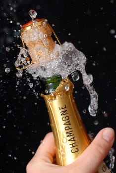 Popping champagne bottle