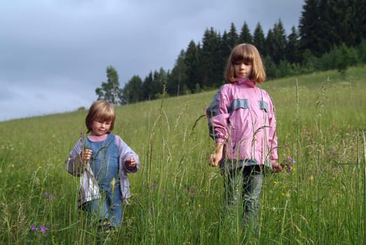 Children on spring meadow