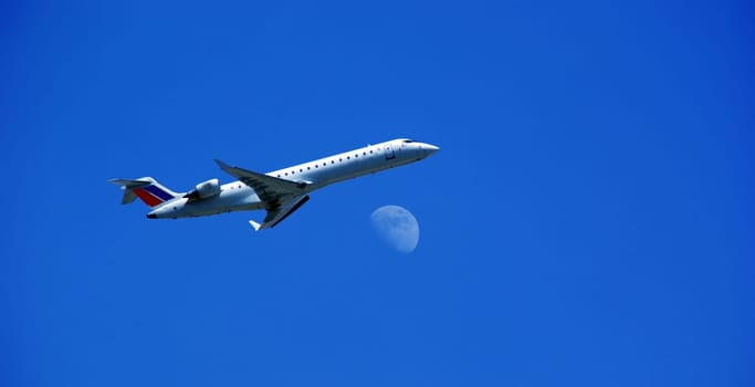 Airplane - Air Travel - Sky - Moon