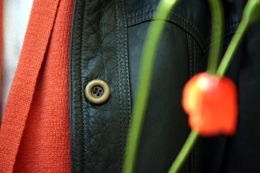 Button and leather jacket