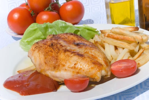 Chicken breast with French fries