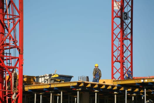 Construction workers on a new building