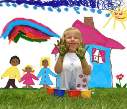 Little girl paints ideal world