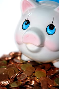 funny piggy bank with a lot of change