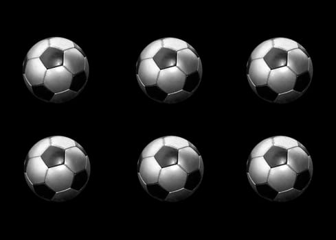6 silver footballs on black