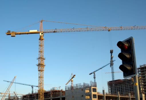 Construction industry - traffic light on red