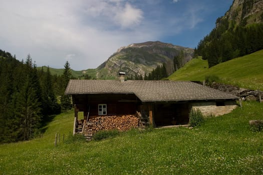 Alpine hut on the ascent to the Simmen spring