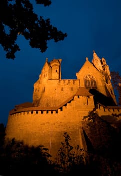 Bur Kreuzenstein in Lower Austria at the "blue hour""."