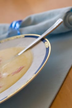 Cream of asparagus soup in plate